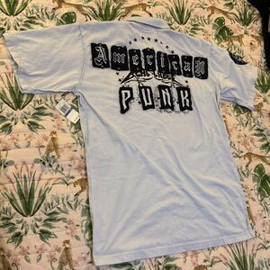 Blac Label Graphic Polo Shirt Mens XL Blue Cotton Y2k “American Punk”